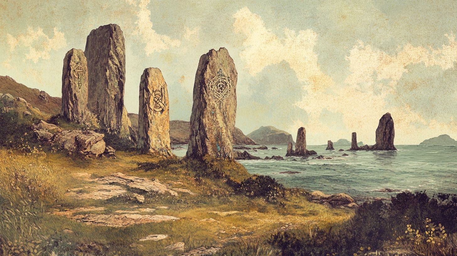 large standing stones on rugged coastline Brittany