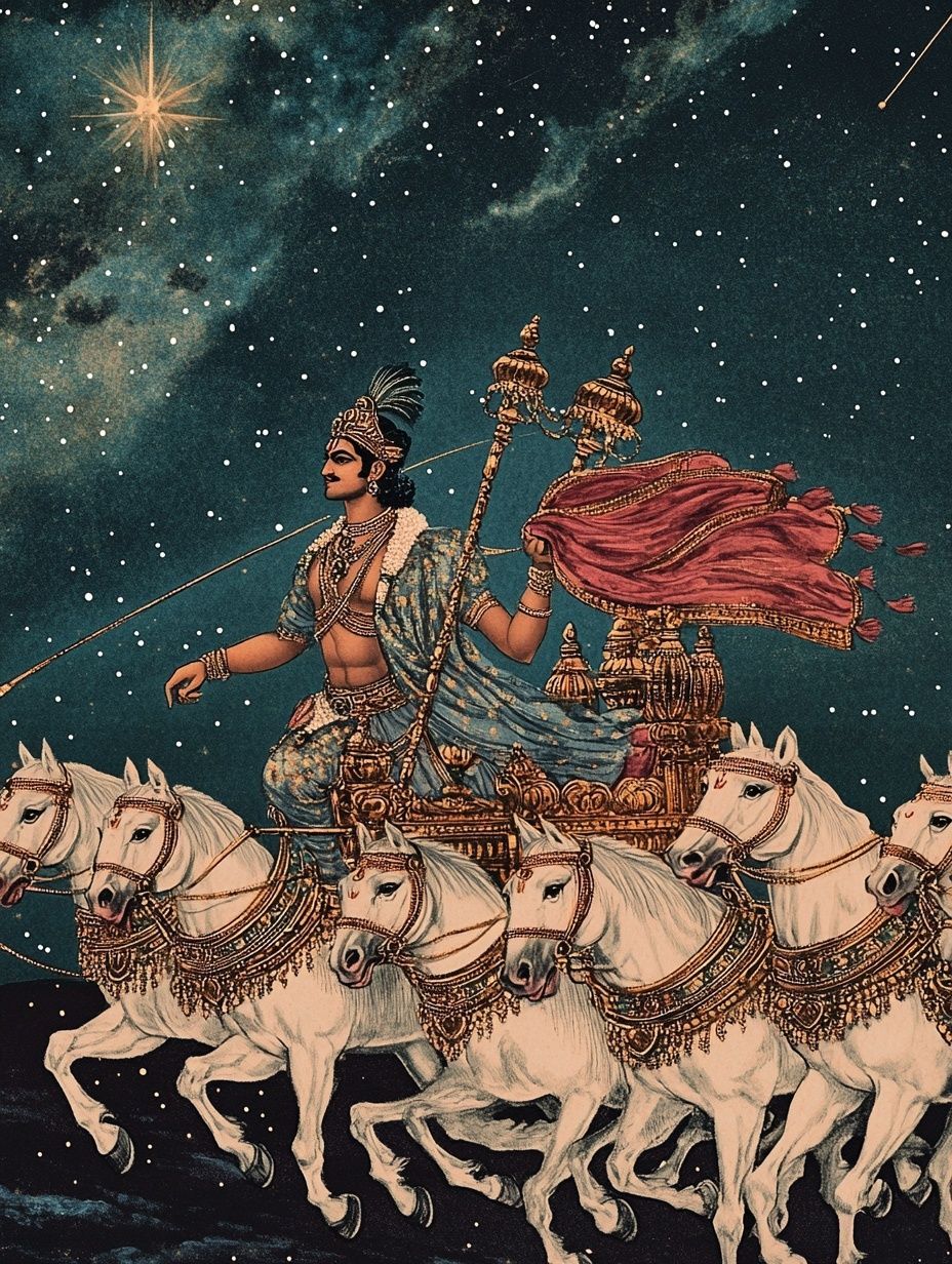 hindu moon god, sky chariot, white horses