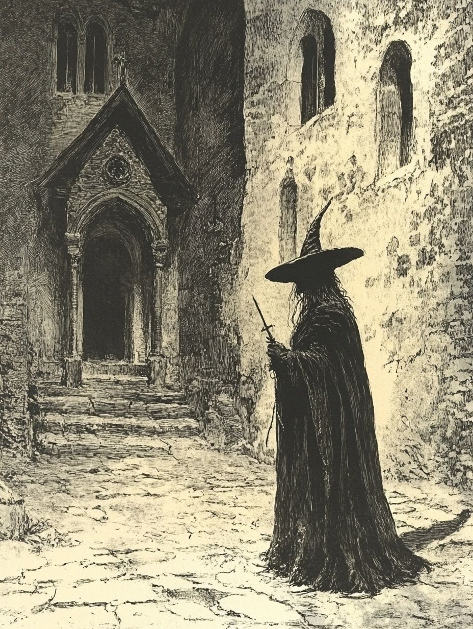 witch figure outside church