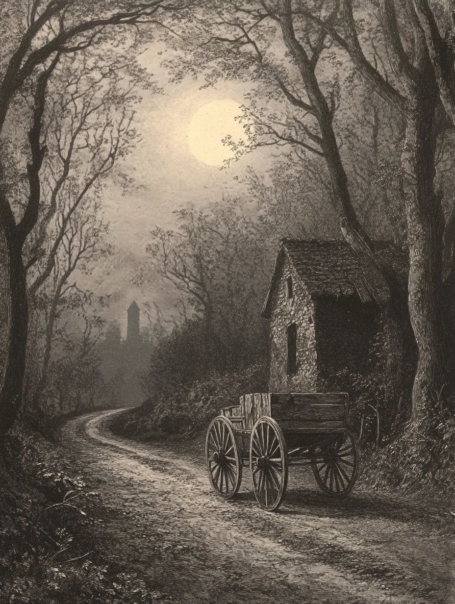 a creepy moonlit vintage landscape
