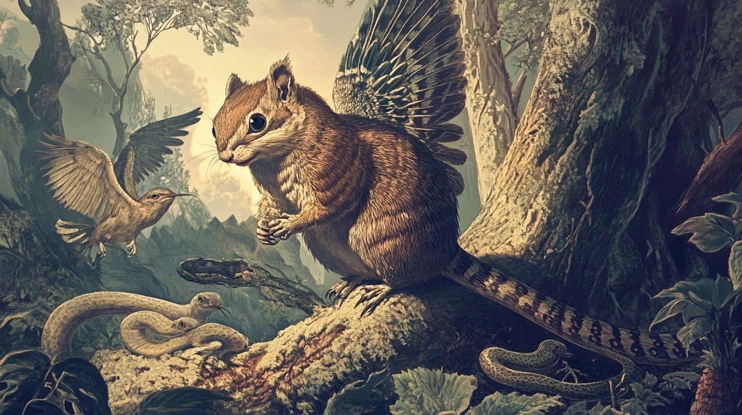 tall tale mythical animals in a forest scene