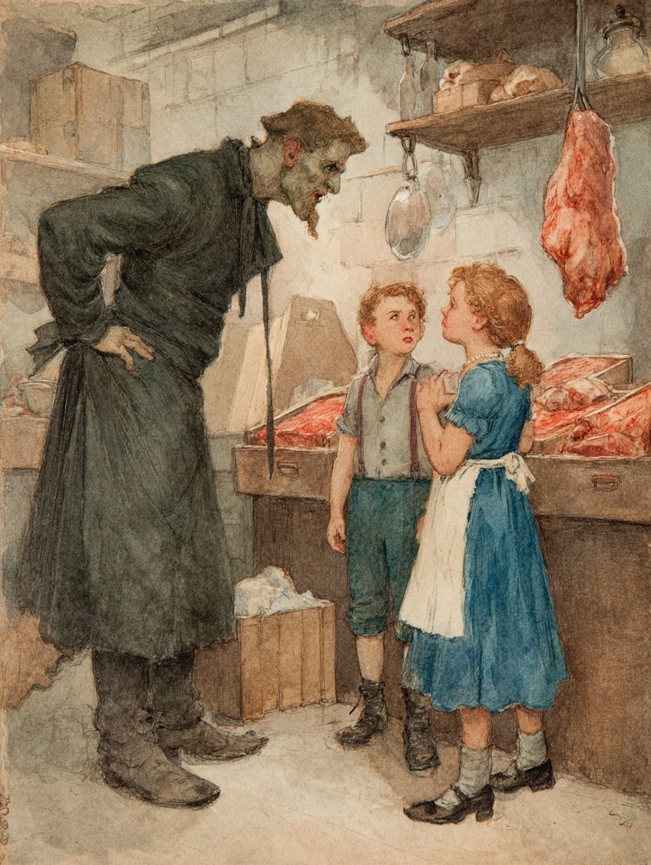 girl boy butchers shop evil giant