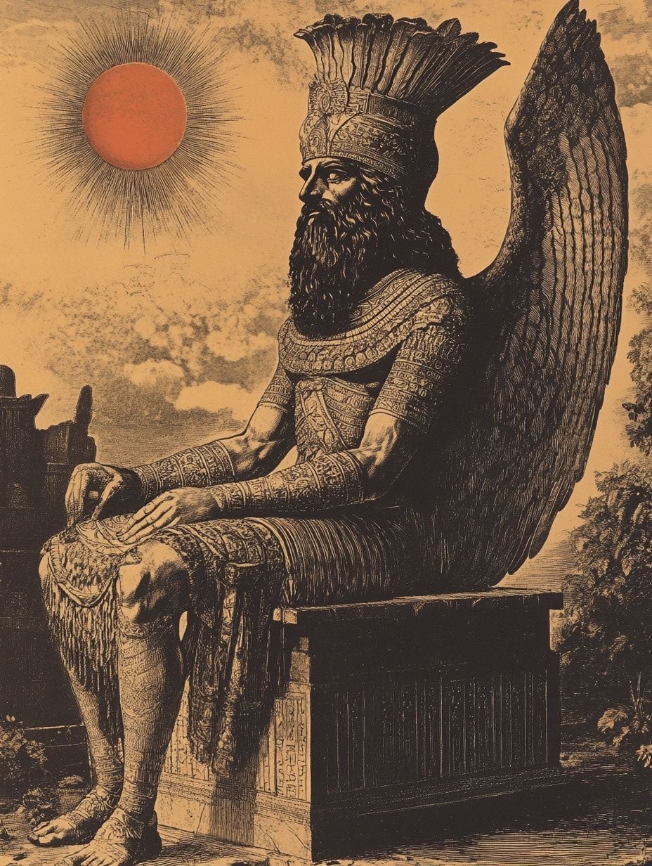 ancient statue Babylonian god, orangesun