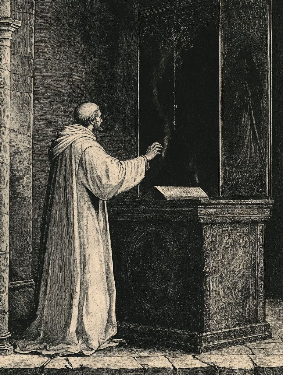 medieval priest performs ritual