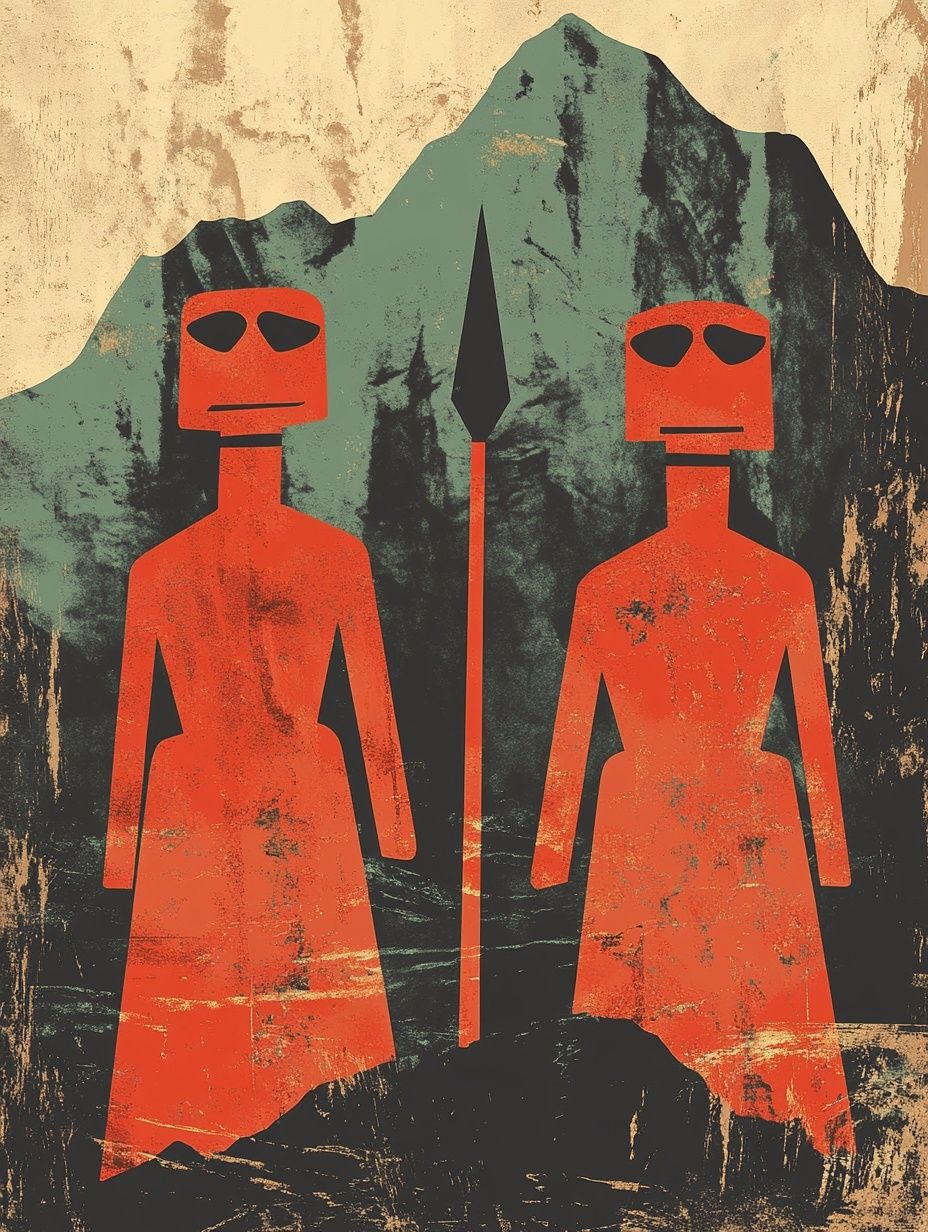 vintage painting red figures, indigenous