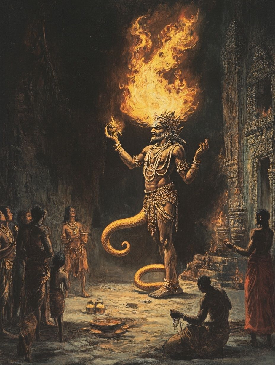 Maya god, serpent leg, fire, ancient peoples