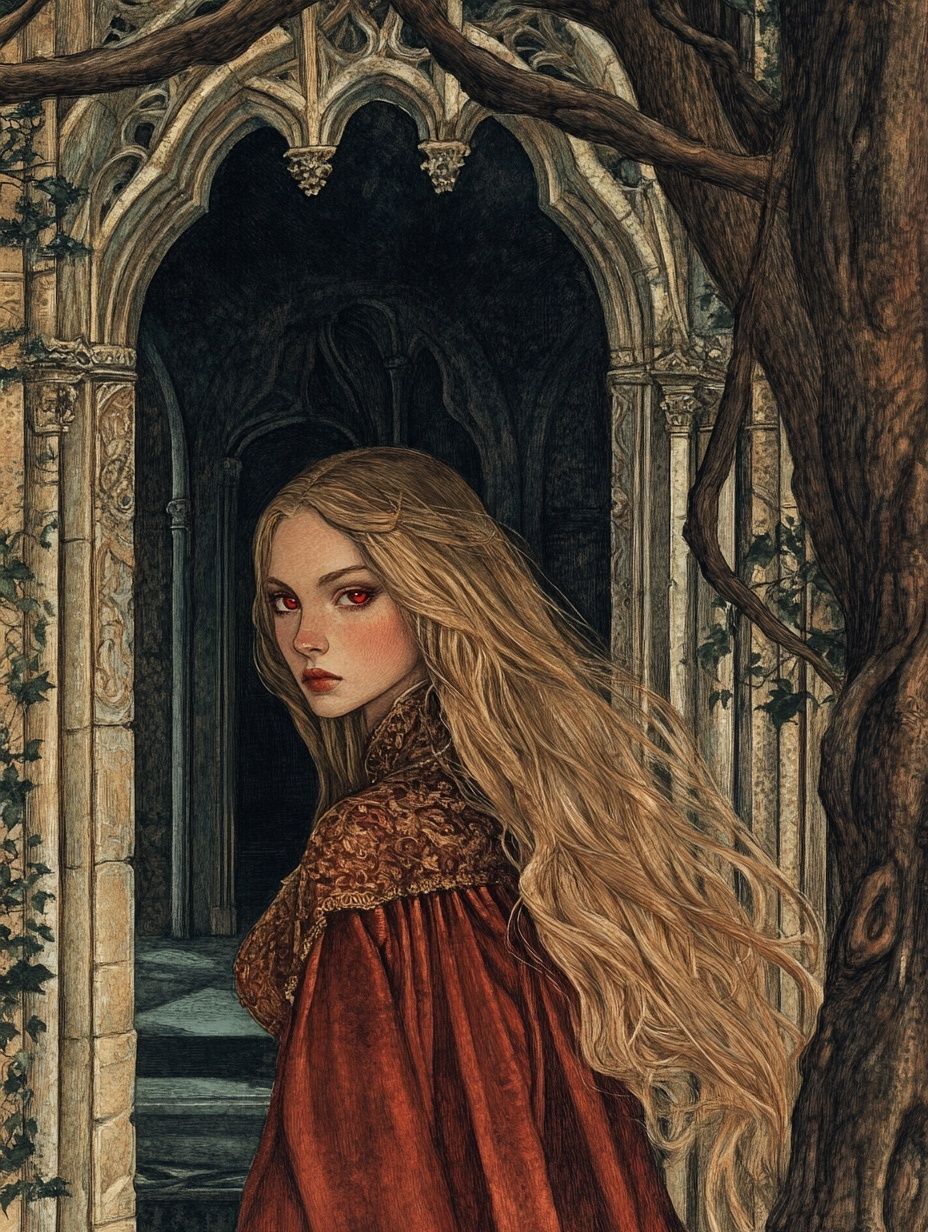 beautiful woman, red eyes