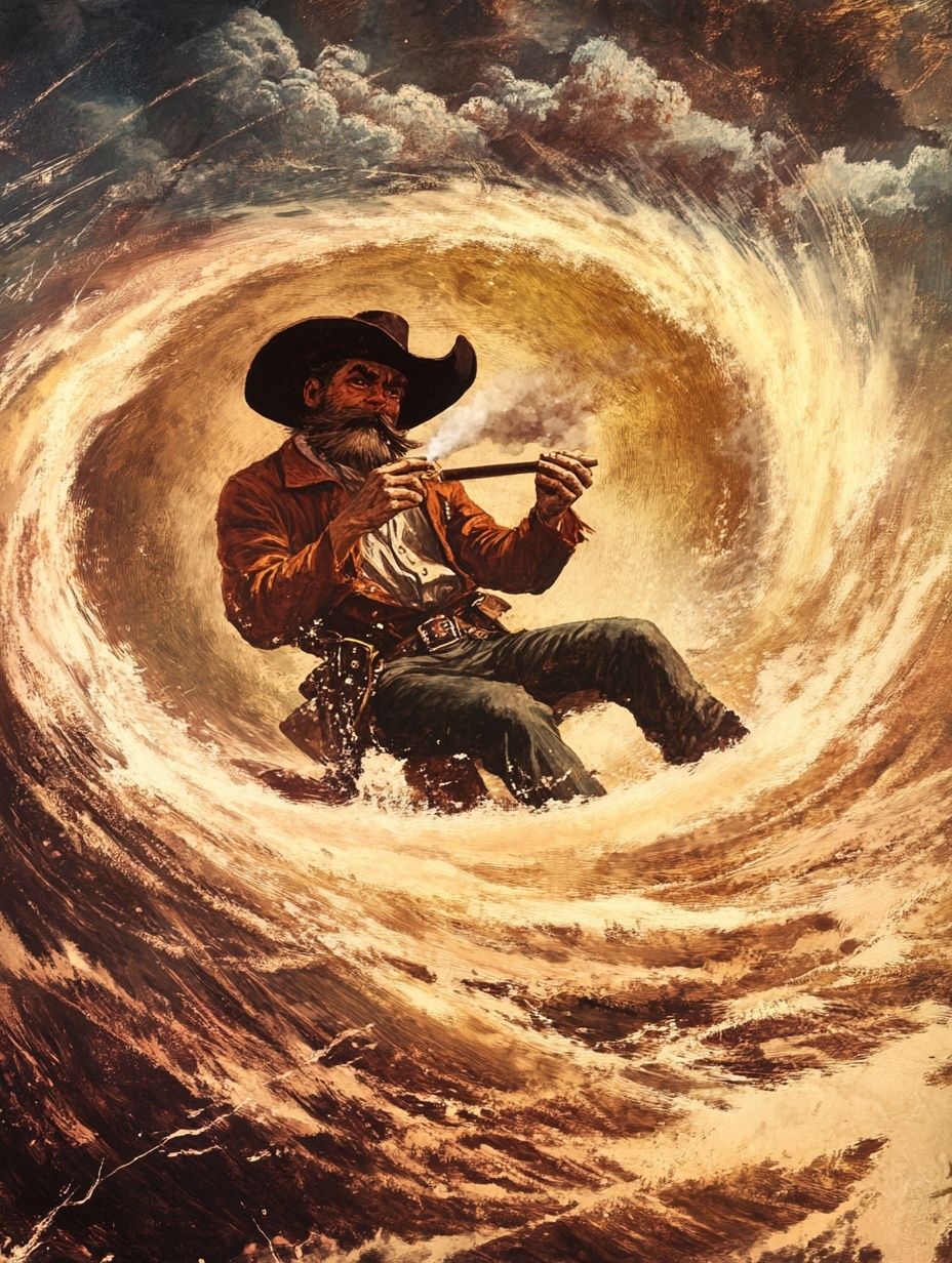 cowboy outlaw riding a cyclone