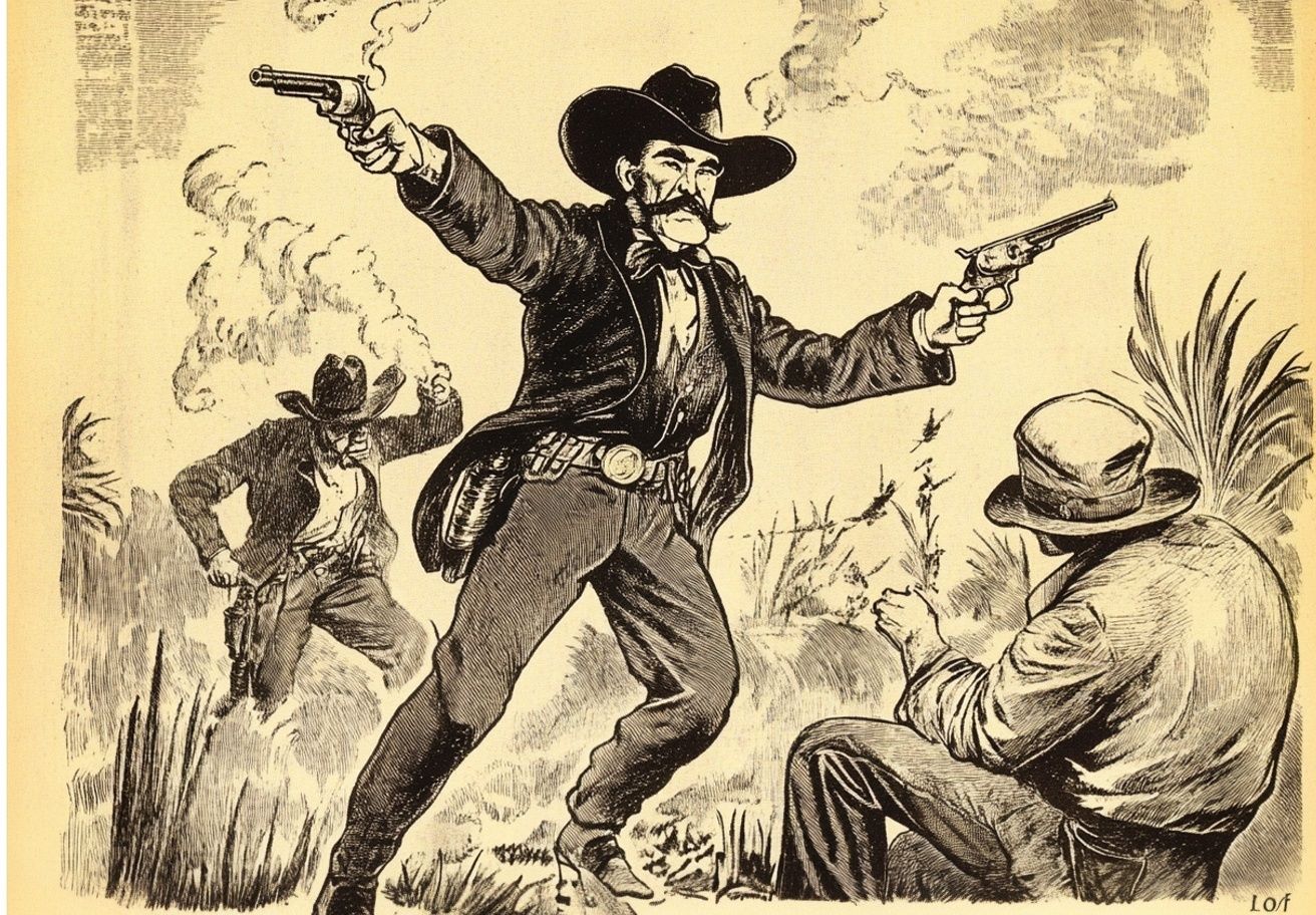 outlaw cowboy holding 2 guns