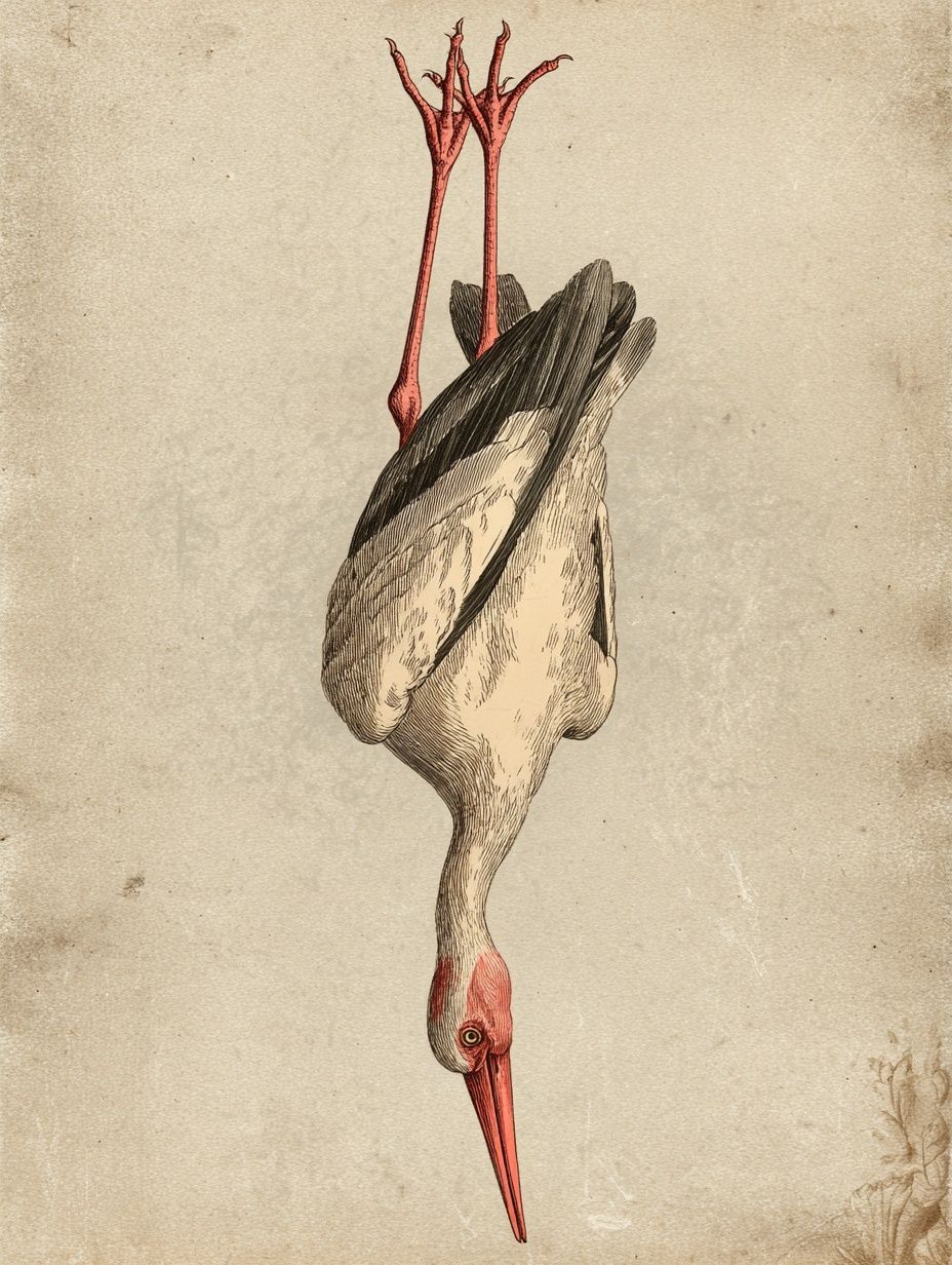 upside down stork like bird
