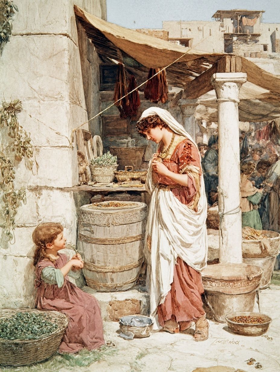 roman woman and girl in a roman market