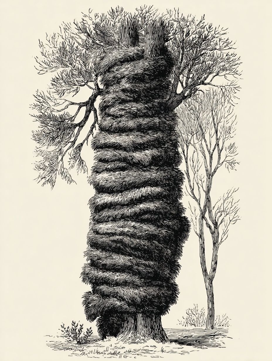 long fur wrapped around tree