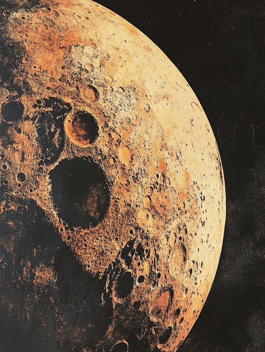 moons surface showing brown rust and oxidation