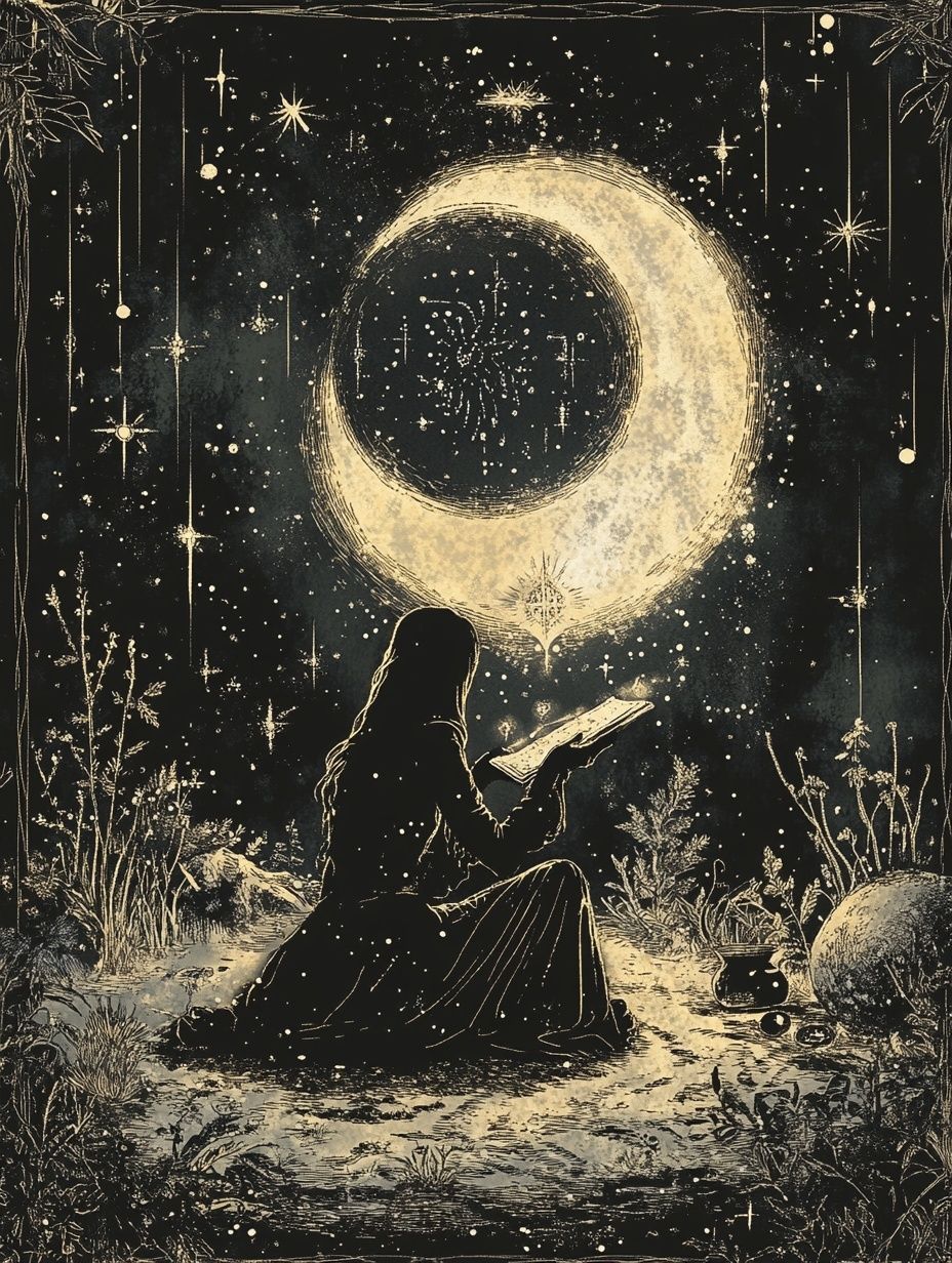 solo witch practicing under crescent moon