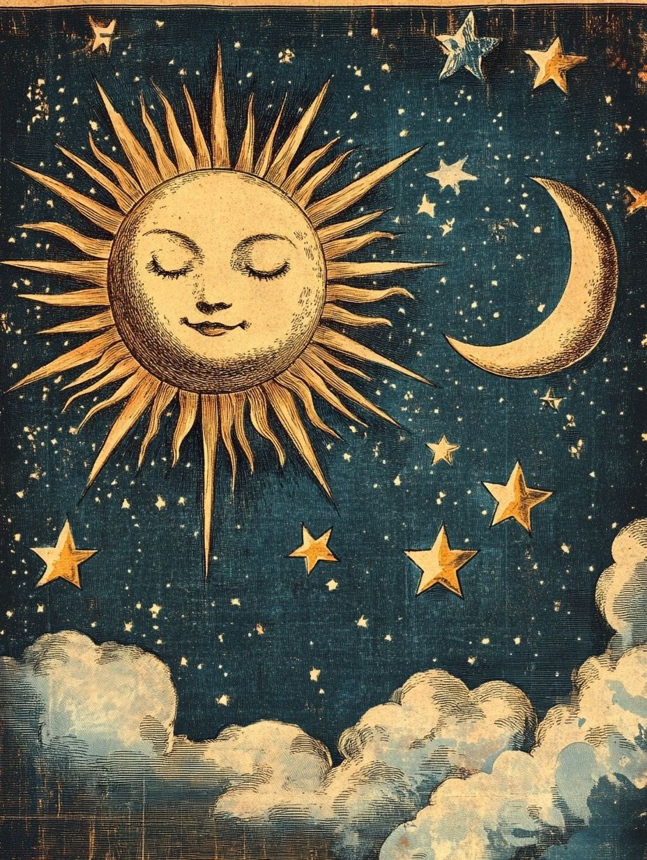 vintage sun moon stars celestial family