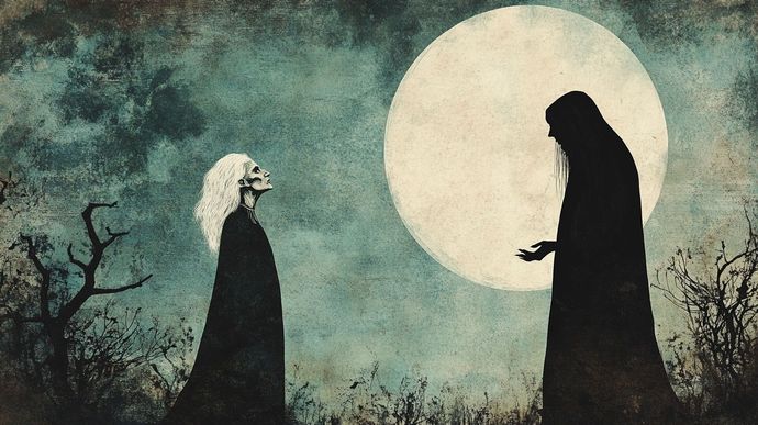 witchy figures under full moon