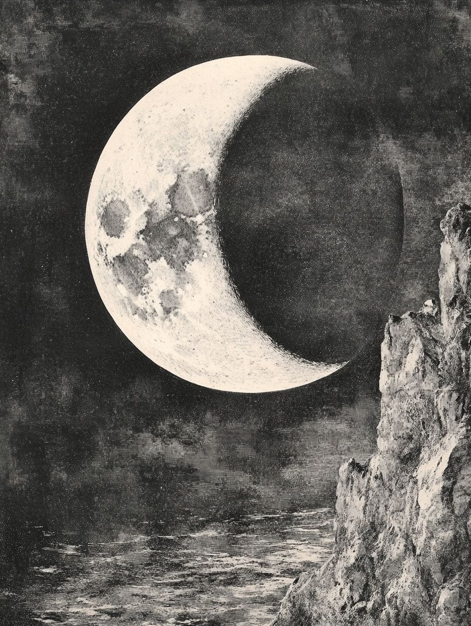 waxing moon, black white