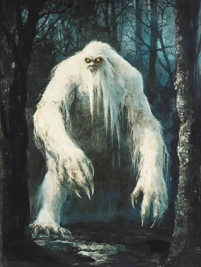 furry wite humanoid cryptid glowing yellow eyes