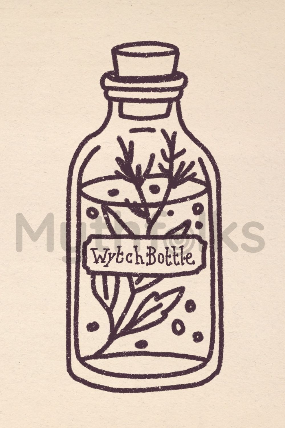 original vintage illustration witch bottle, copyright at Mythfolks