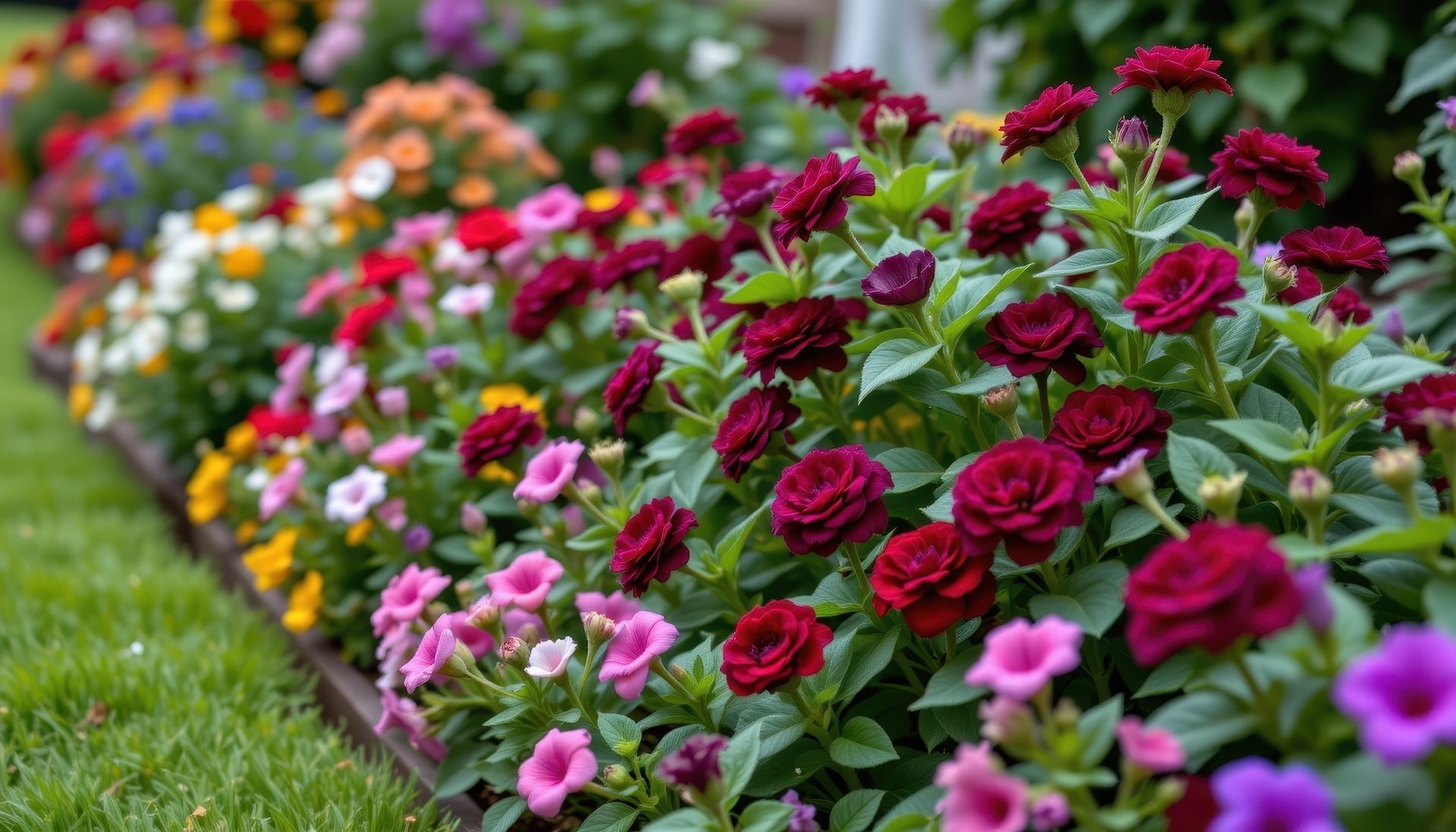 A red and yellow flower is growing in a garden.