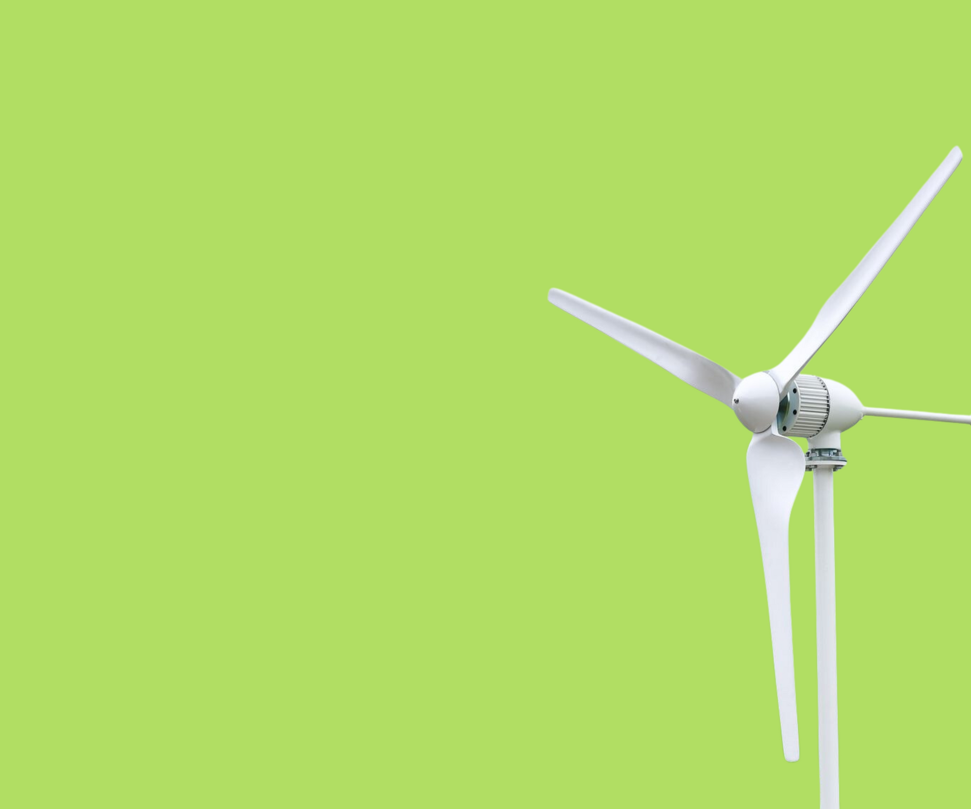 A close up of a wind turbine on a green background.