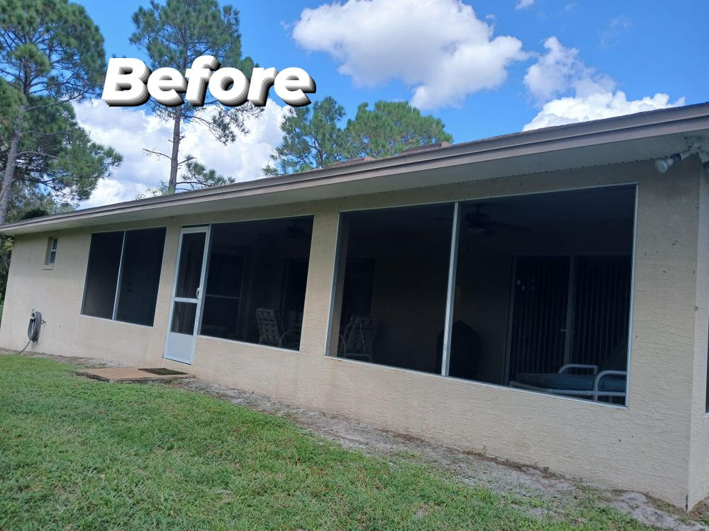 A before picture of a house with a screened in porch
