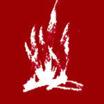 Feuersymbol weiiß mit rotem Hintergrund