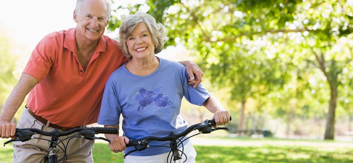 Couple riding bikes