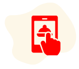 Red smartphone icon with a tapping hand on a light background