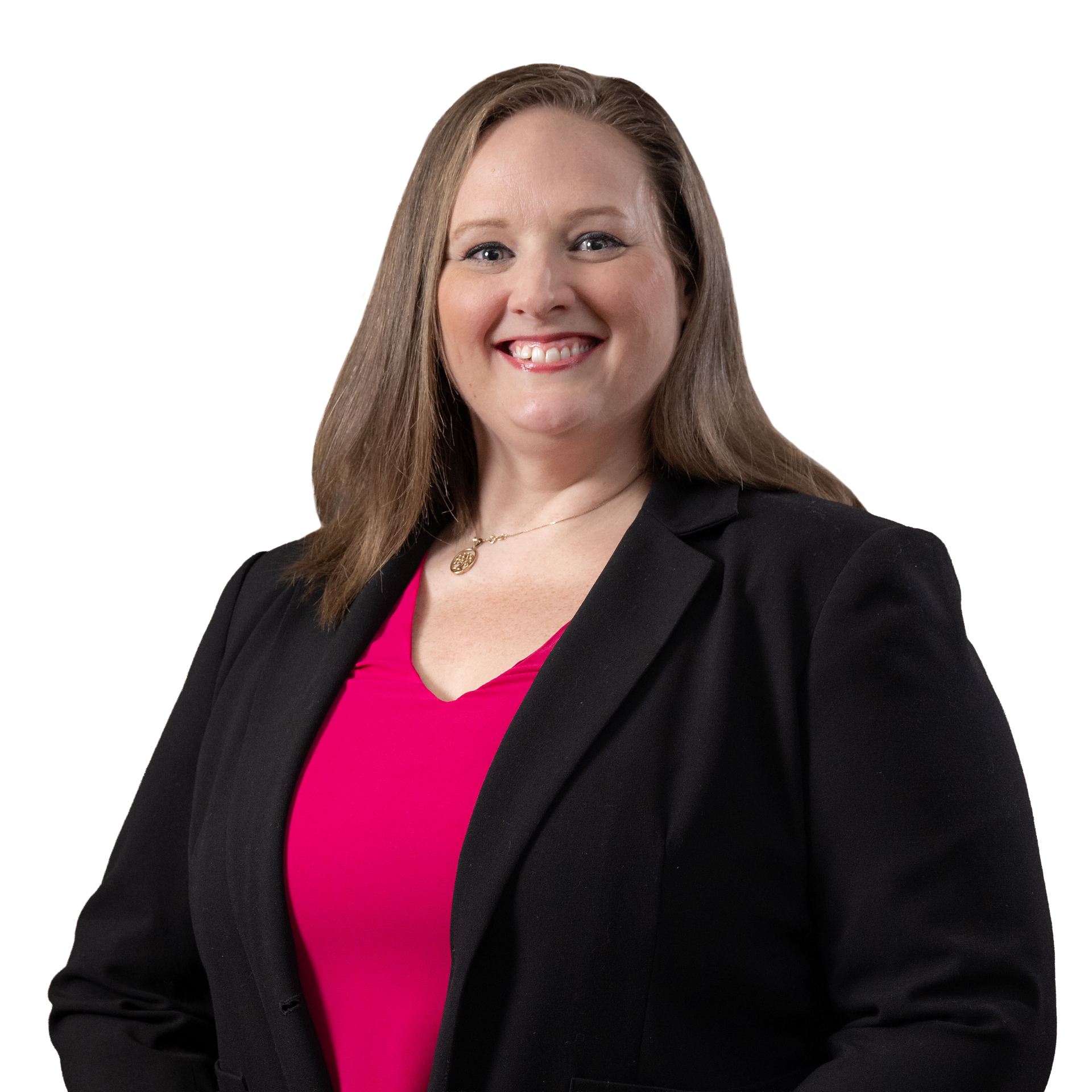 Man in a blue suit, glasses, and a patterned tie, smiling. Studio shot.
