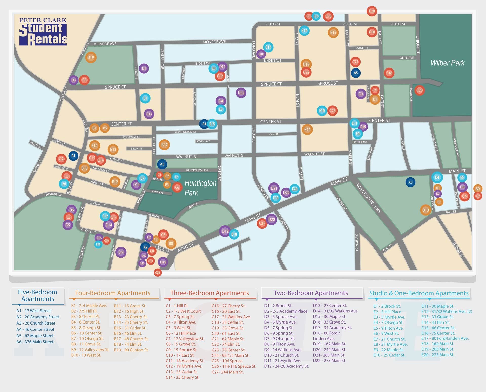Detailed map showing the locations of different properties we manage