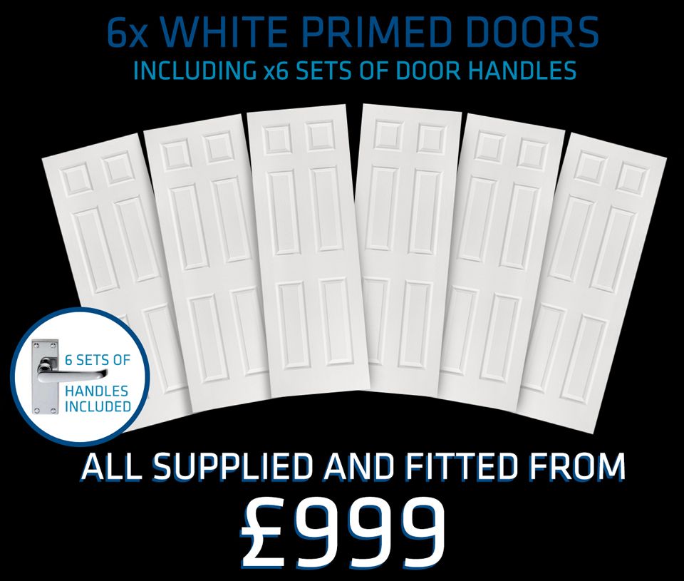 Internal Primed Doors, each fully fitted. Includes brass or chrome handles.