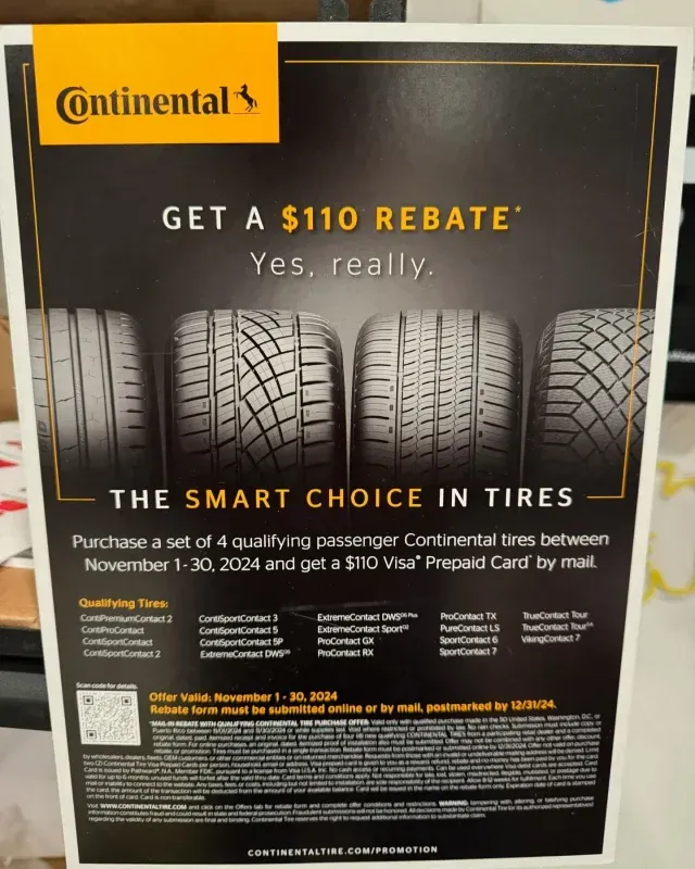 Advertisement for Continental tires - AK Auto Repair