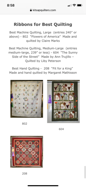 A screenshot of a website titled ribbons for best quilting