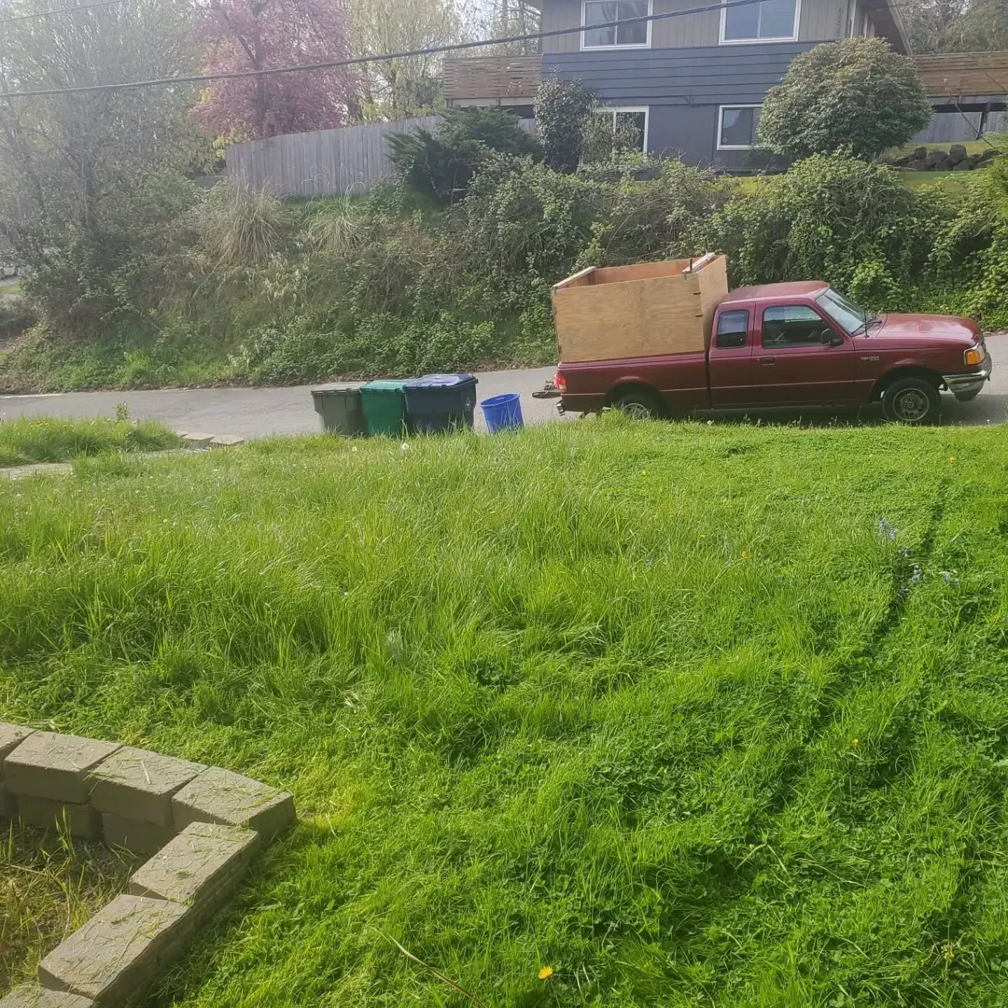 Red pickup truck with a wooden box Red pickup truck with a wooden box