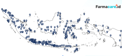 Peta Indonesia dengan penanda lokasi, mungkin menunjukkan apotek atau lokasi layanan.