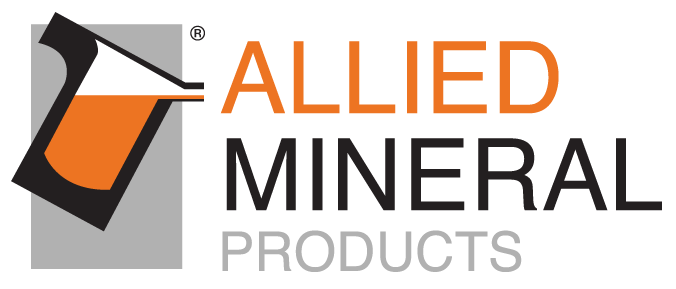The logo for allied mineral products shows a bucket of liquid