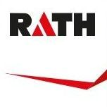 The logo for rath is black and red with a red arrow.