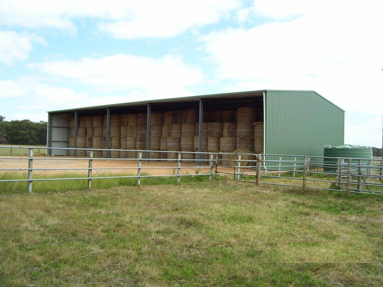 Australian Made Durable Steel Open Bay Farm Shed in colorbond mistgreen
