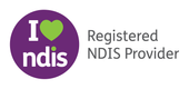 A logo for a registered nds provider with a heart in a purple circle.