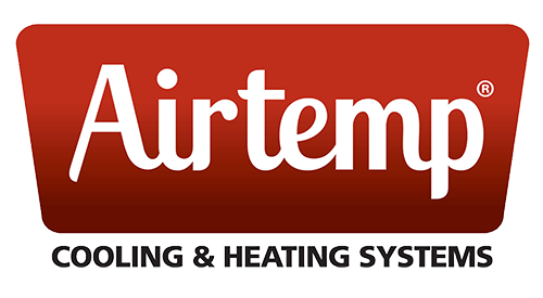 A red and white logo for air temp cooling and heating systems