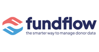 Fundflow logo with blue and coral icon and tagline “the smarter way to manage donor data”