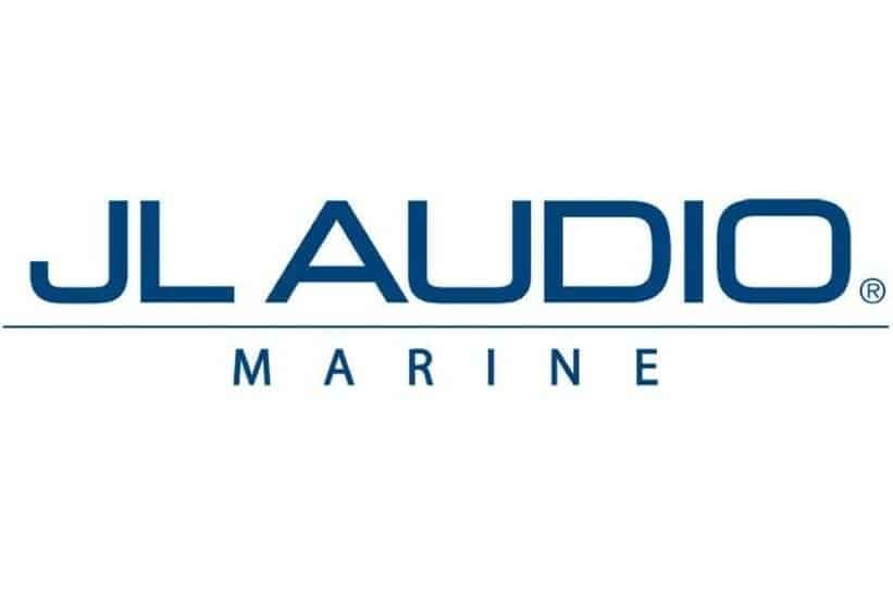 The jl audio marine logo is blue and white on a white background.