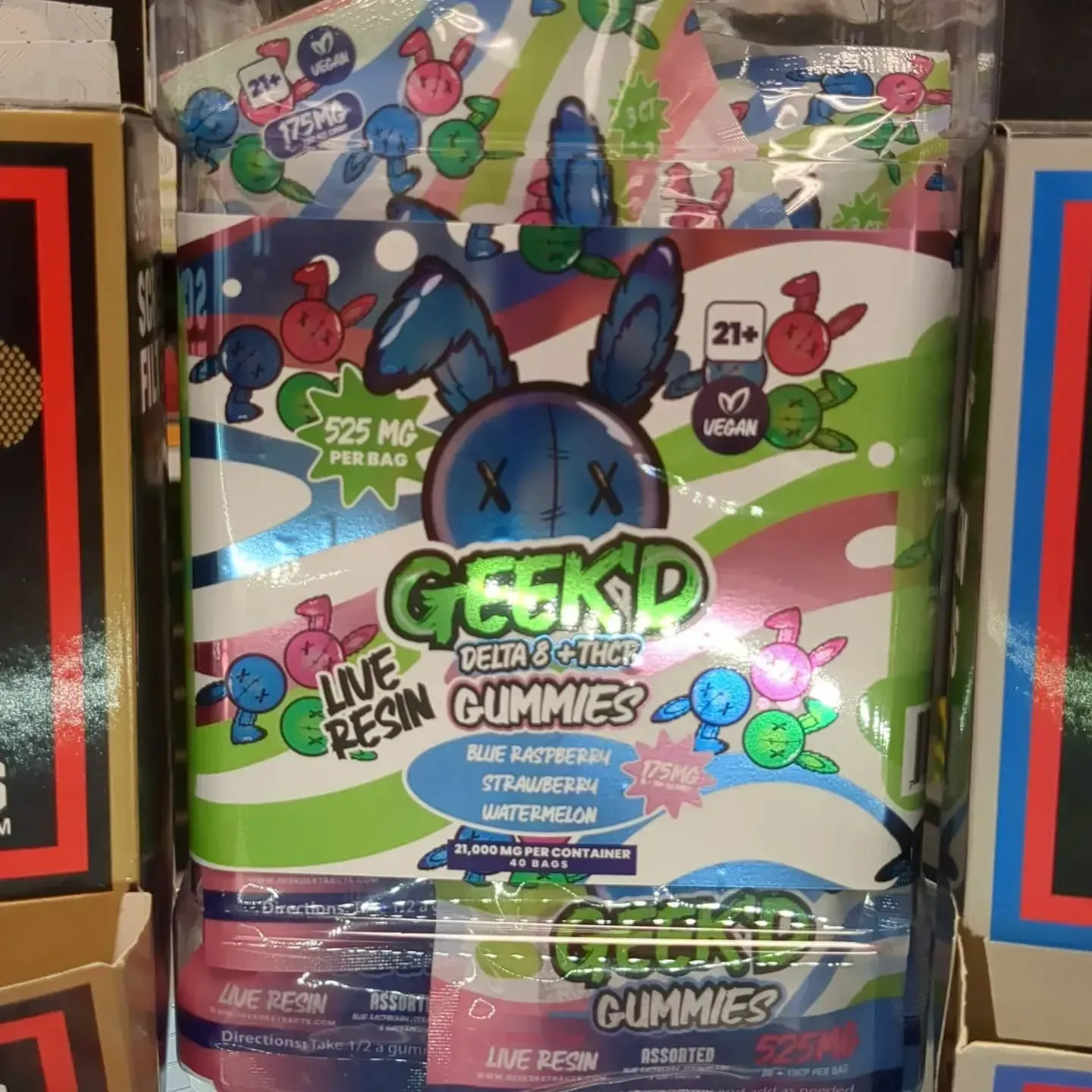 A bag of geekd delta 8 extract gummies