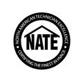 NATE certification logo: black and white circular design with 