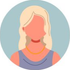 Illustration of a blonde woman in a purple top on a teal circular background