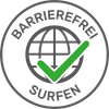 Button zum barrierefreien Surfen mit einem grünen Häkchen und einem Globus.