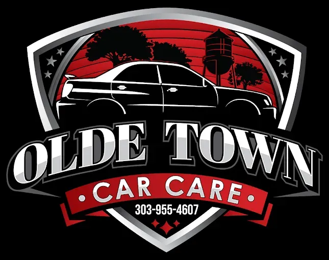 Logo for Olde Town Car Care with car silhouette and red accents; includes phone number.
