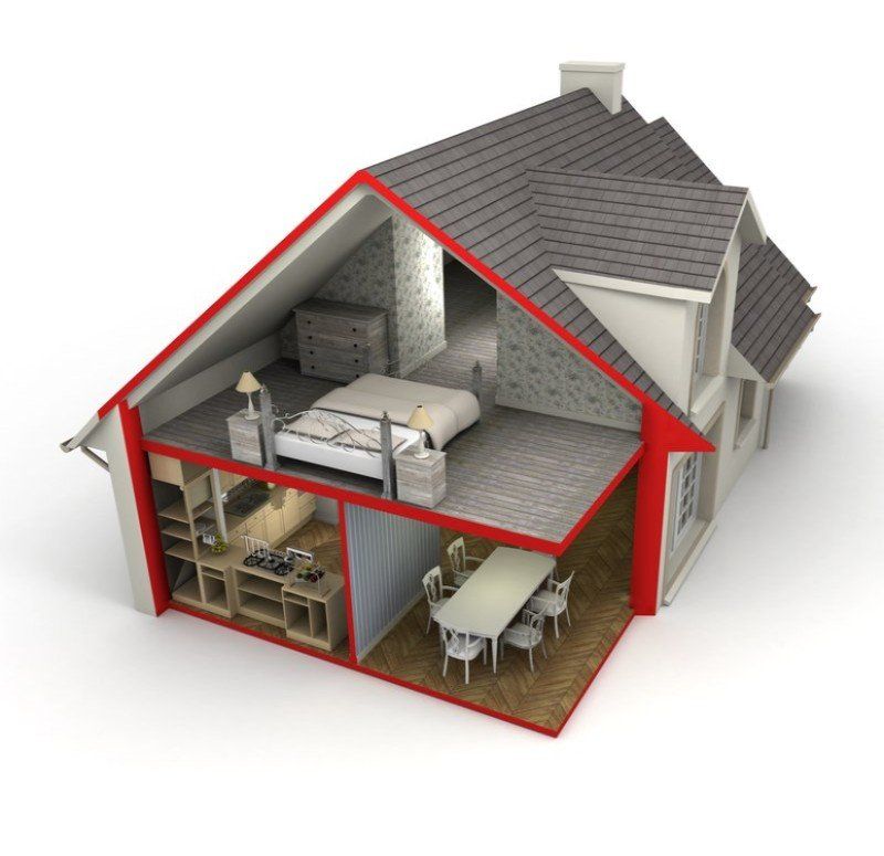 a house graphic showing the interior rooms from the side