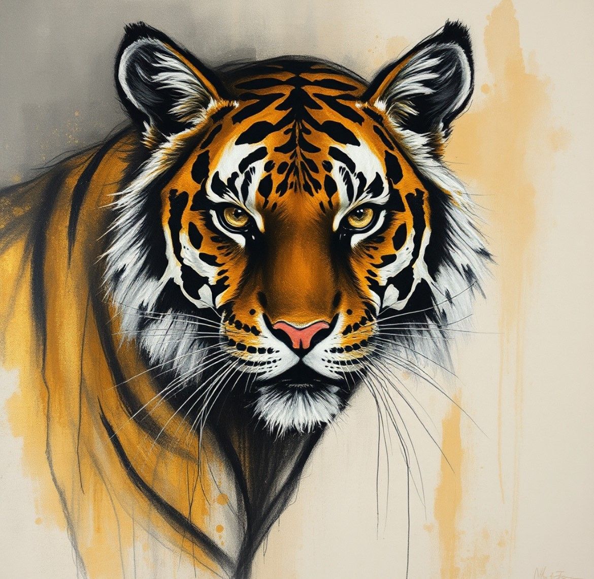A close up of a tiger 's face on a white background